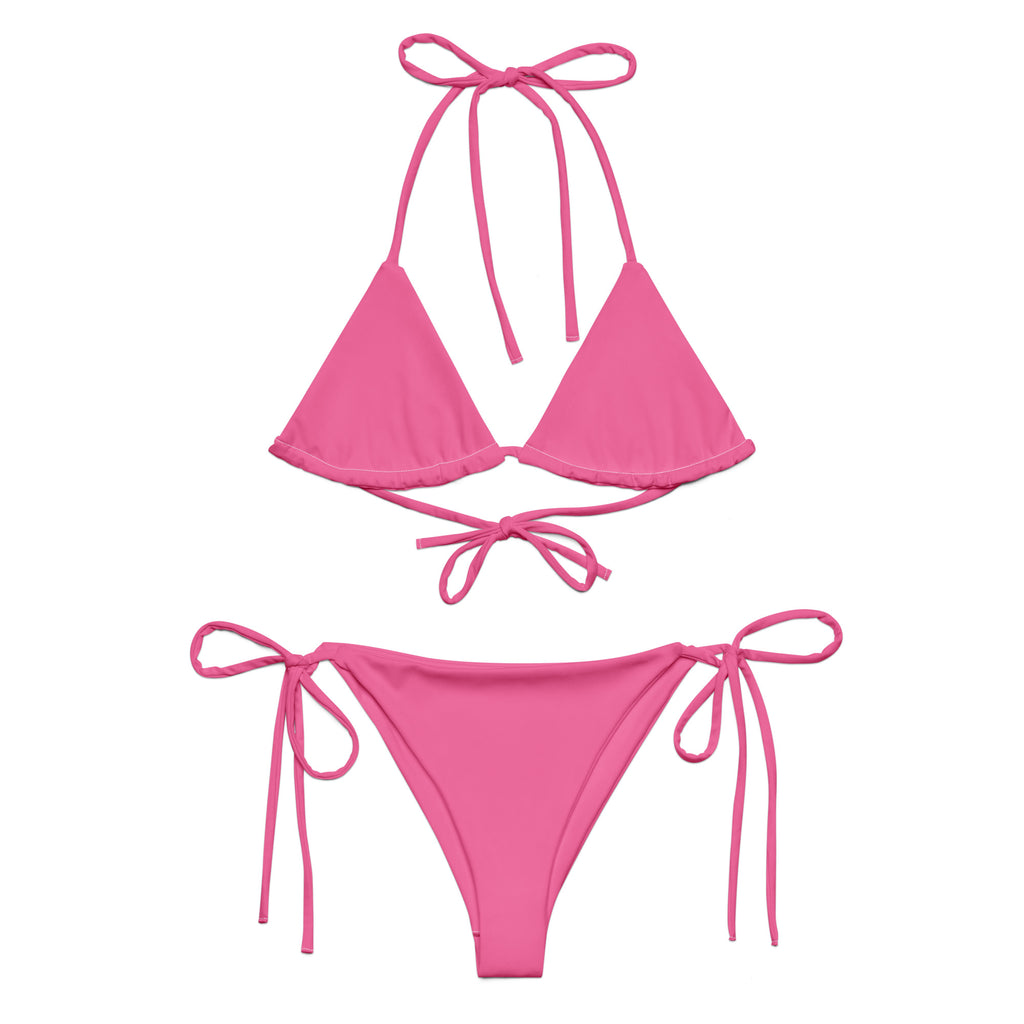 LuckeLadybug pink string bikini with triangle top and adjustable tie sides for beachwear