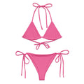 LuckeLadybug pink string bikini with triangle top and adjustable tie sides for beachwear