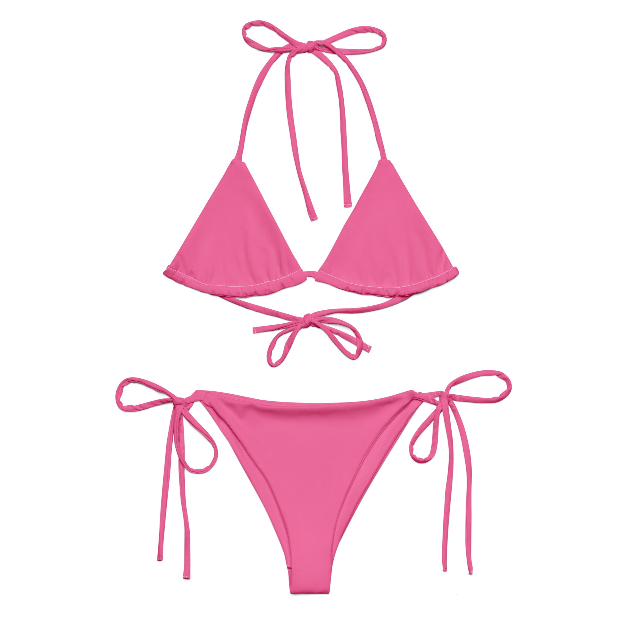 LuckeLadybug pink string bikini with triangle top and adjustable tie sides for beachwear