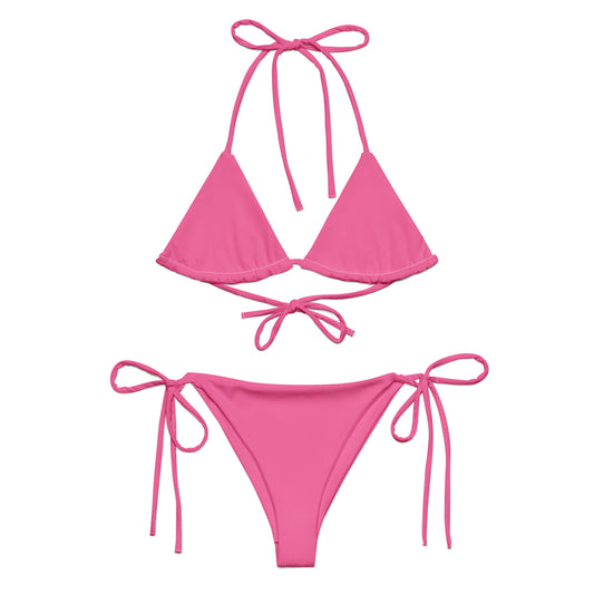 LuckeLadybug pink string bikini with triangle top and adjustable tie sides for beachwear