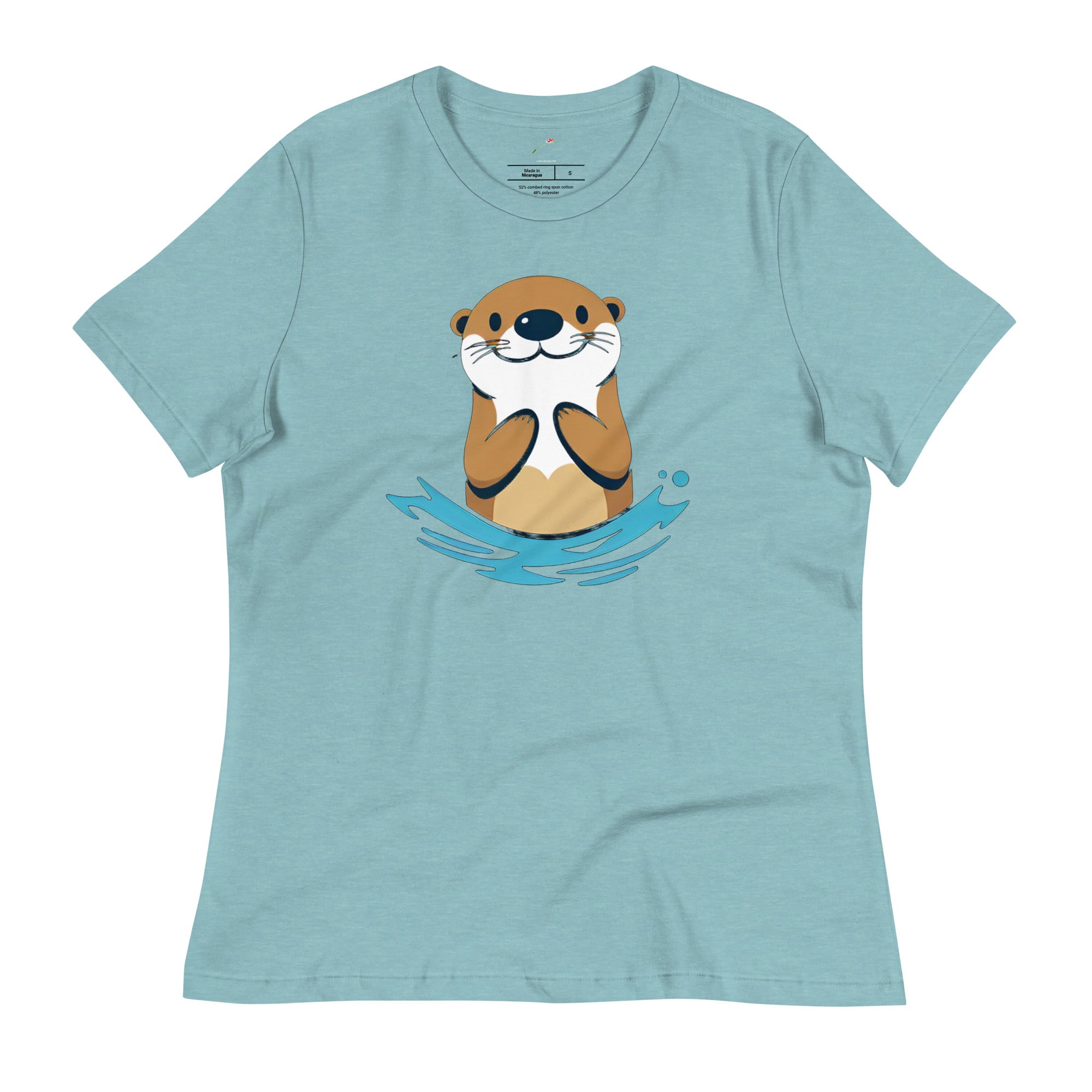 light blue playful otter shirt with cute otter graphic swimming in water