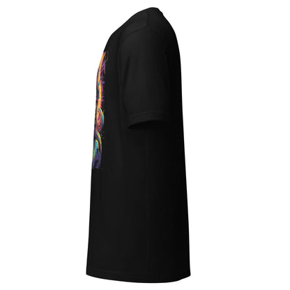 Black LuckeLadybug psychedelic alien t-shirt with colorful vibrant alien graphic on front