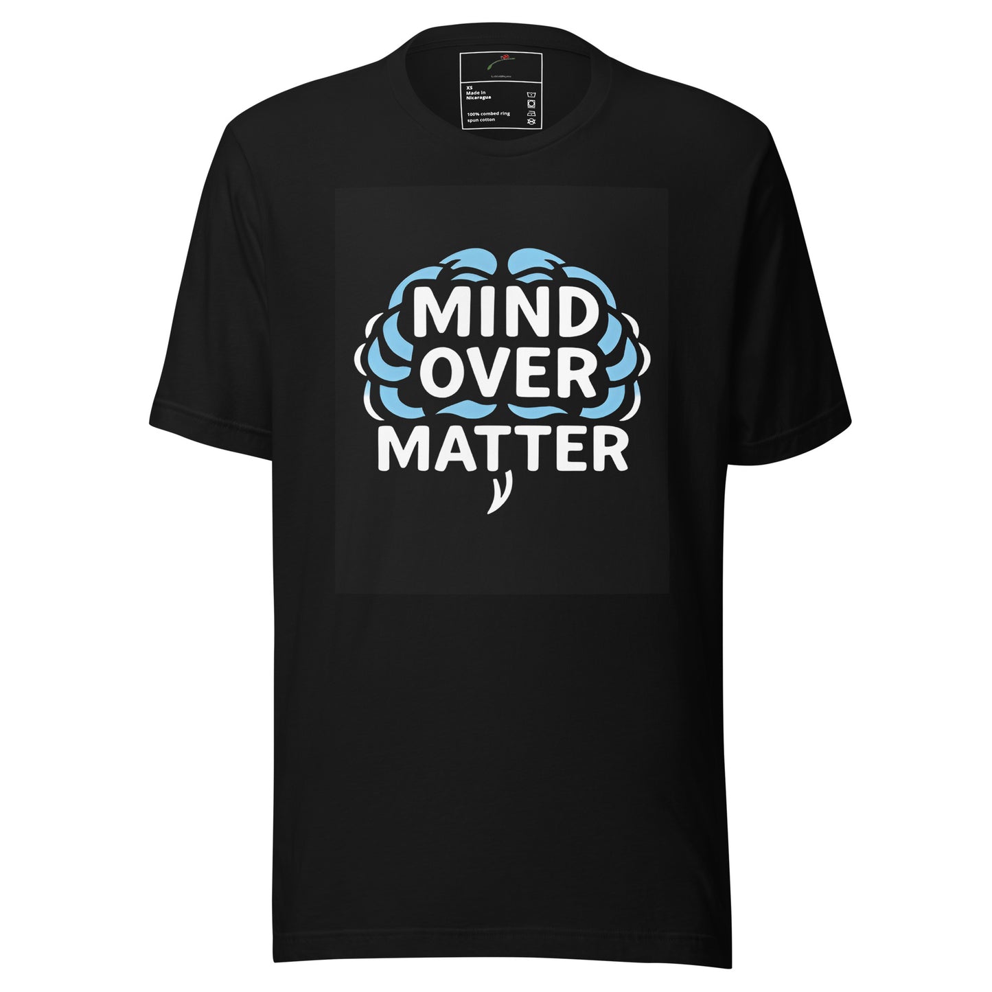 LuckeLadybug black Mind Over Matter T shirt with blue brain graphic psychology t-shirt for thinkers casual tee