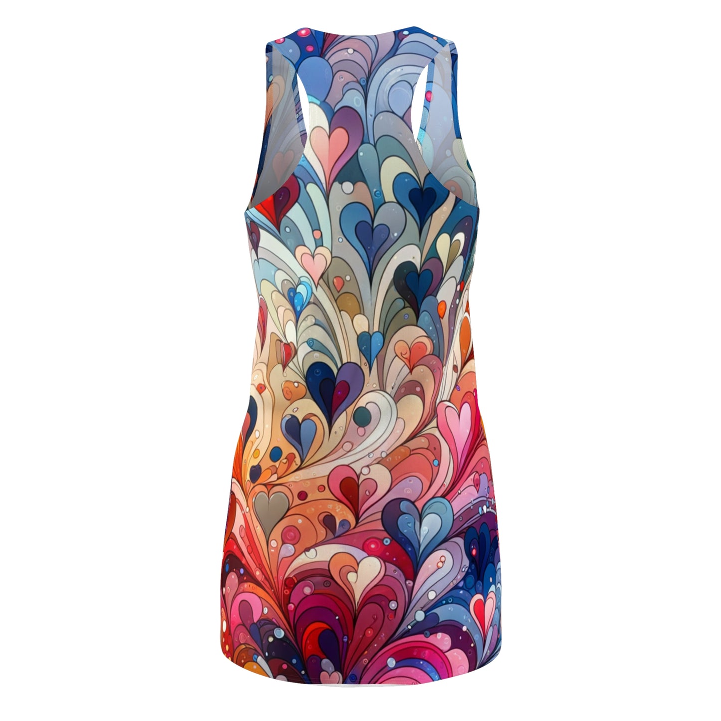 luckeladybug racerback summer dress for ladies with colorful abstract heart pattern design