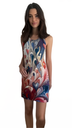 Luckeladybug colorful racerback summer dress for ladies with abstract floral pattern