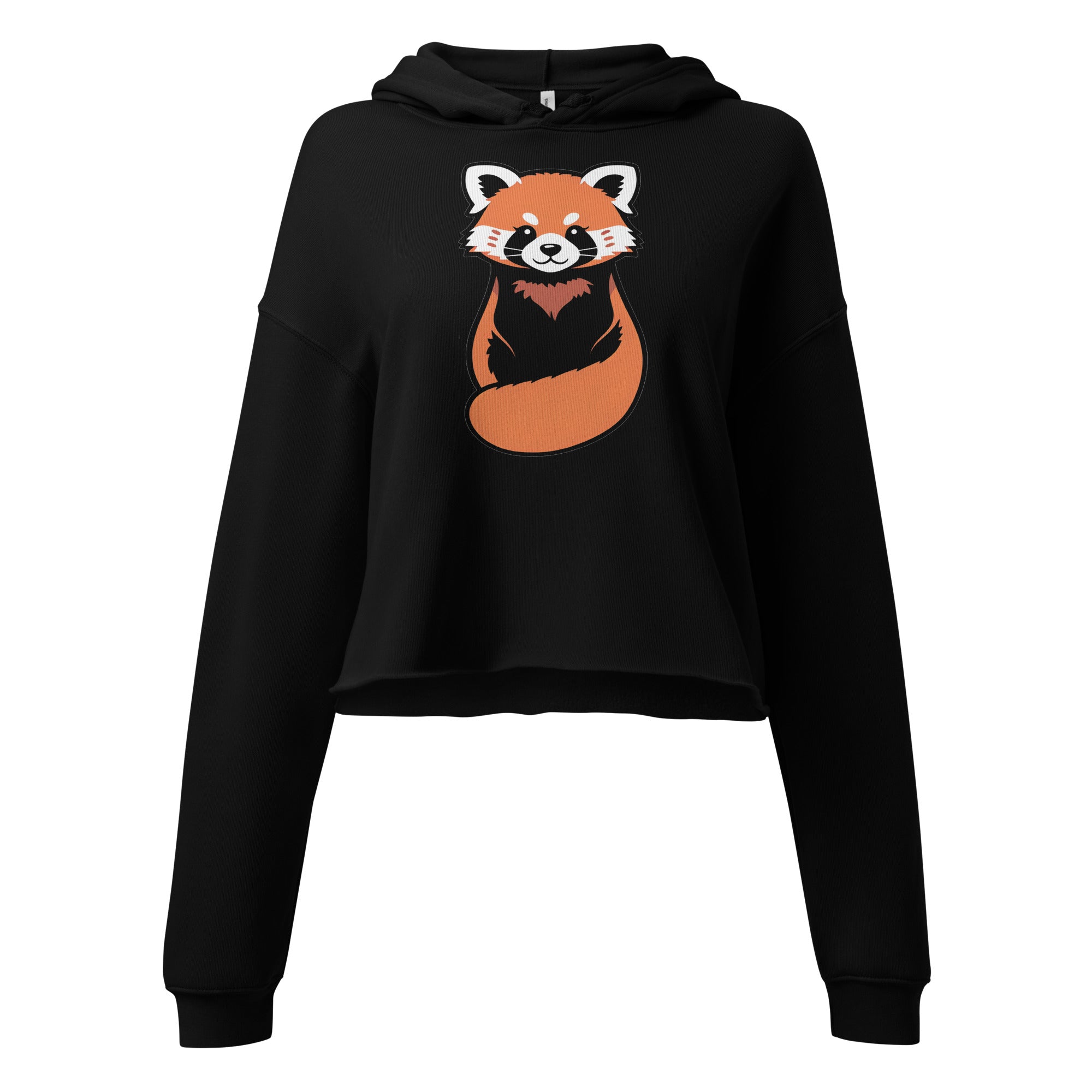 LuckeLadybug black crop top hoodie featuring a cute red panda crop top hoodie design on front