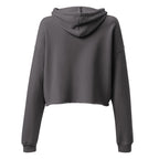 Back view of gray red panda crop top hoodie with long sleeves and hood by LuckeLadybug