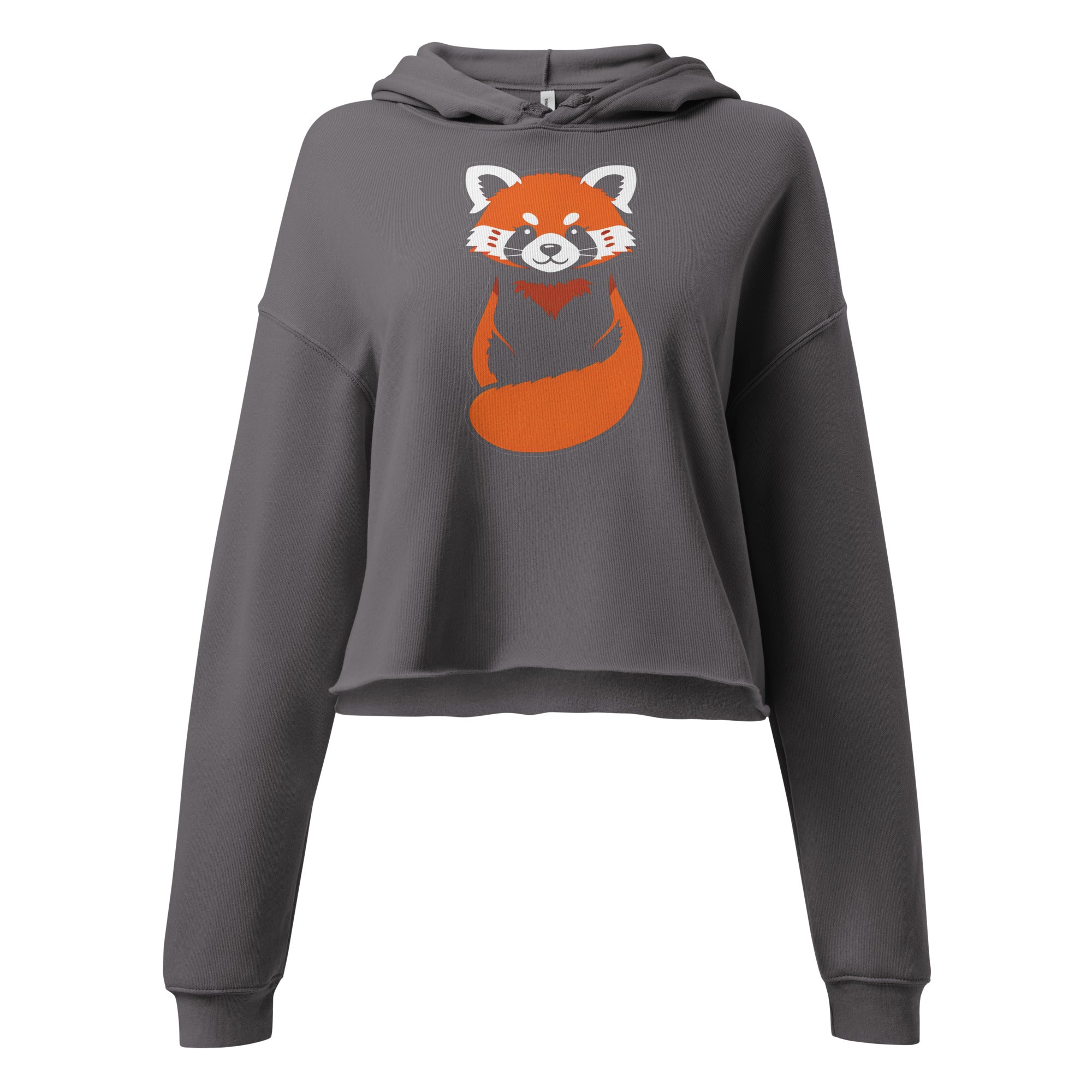 LuckeLadybug red panda crop top hoodie in gray with cute red panda graphic on front
