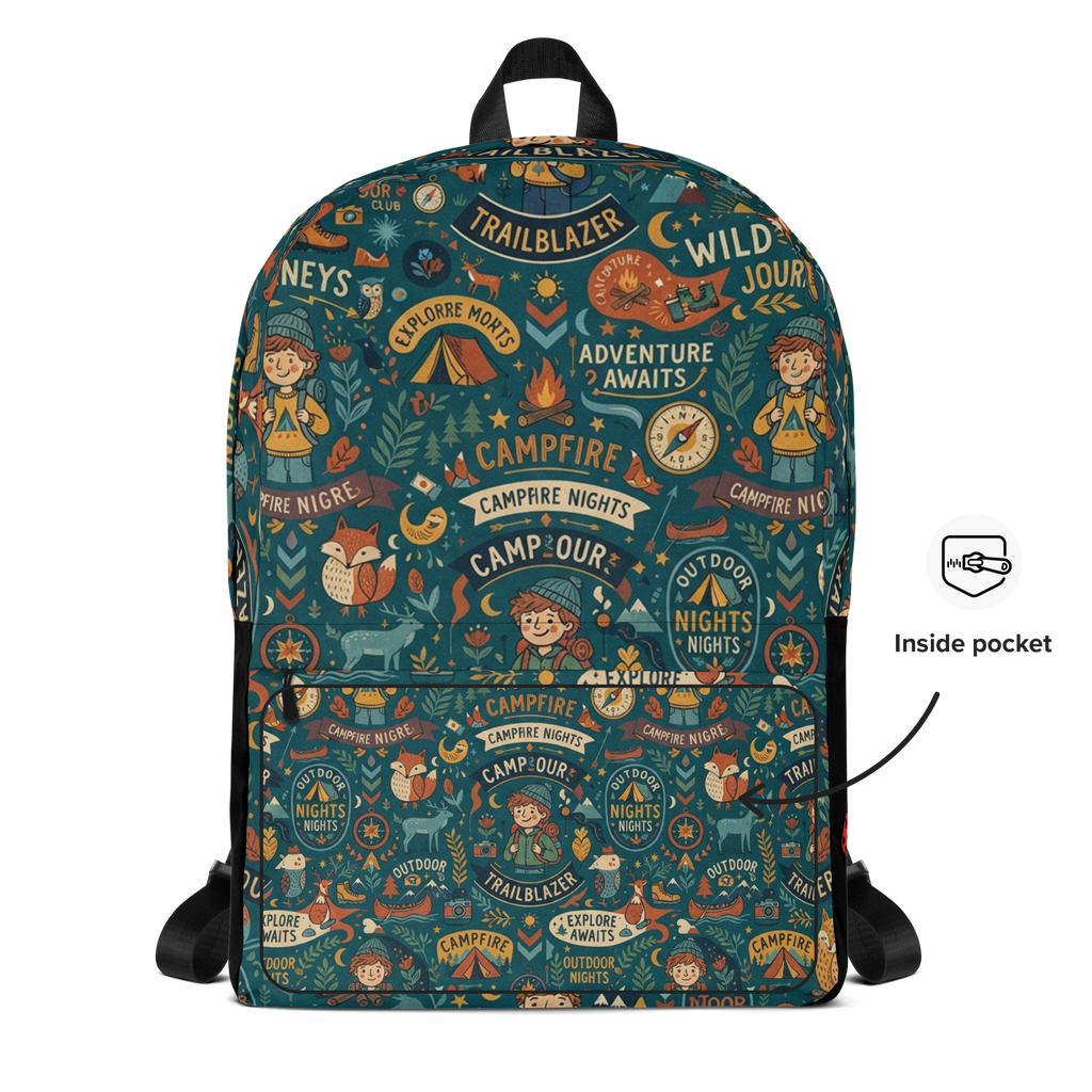 LuckeLadybug rucksack backpack canvas featuring fun camping and adventure-themed patterns