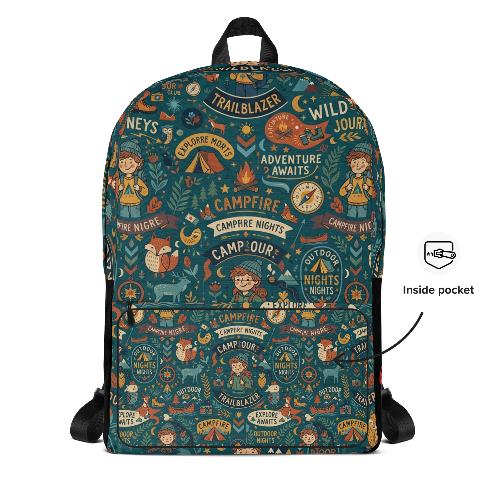 LuckeLadybug rucksack backpack canvas featuring fun camping and adventure-themed patterns