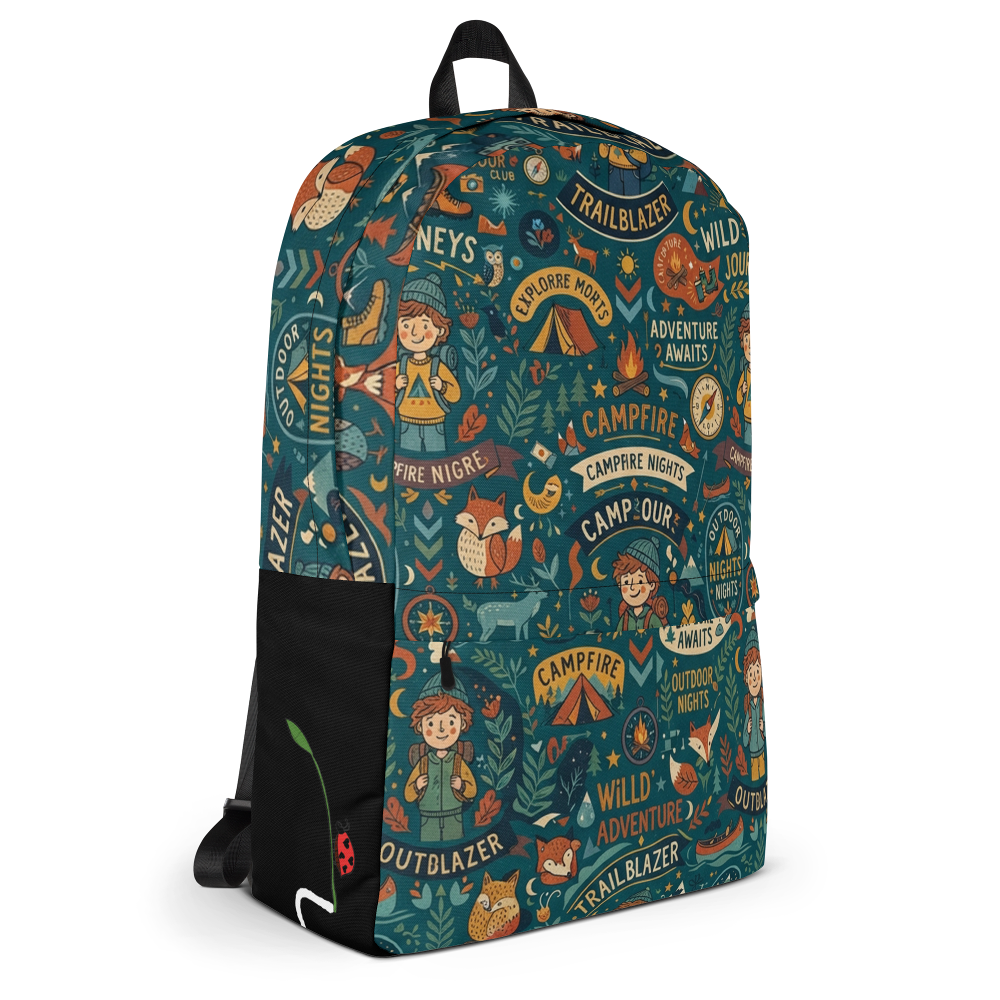 LuckeLadybug canvas rucksack backpack featuring colorful adventure-themed designs and durable fabric