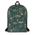 LuckeLadybug canvas rucksack backpack featuring a whimsical camping design with adventure themes