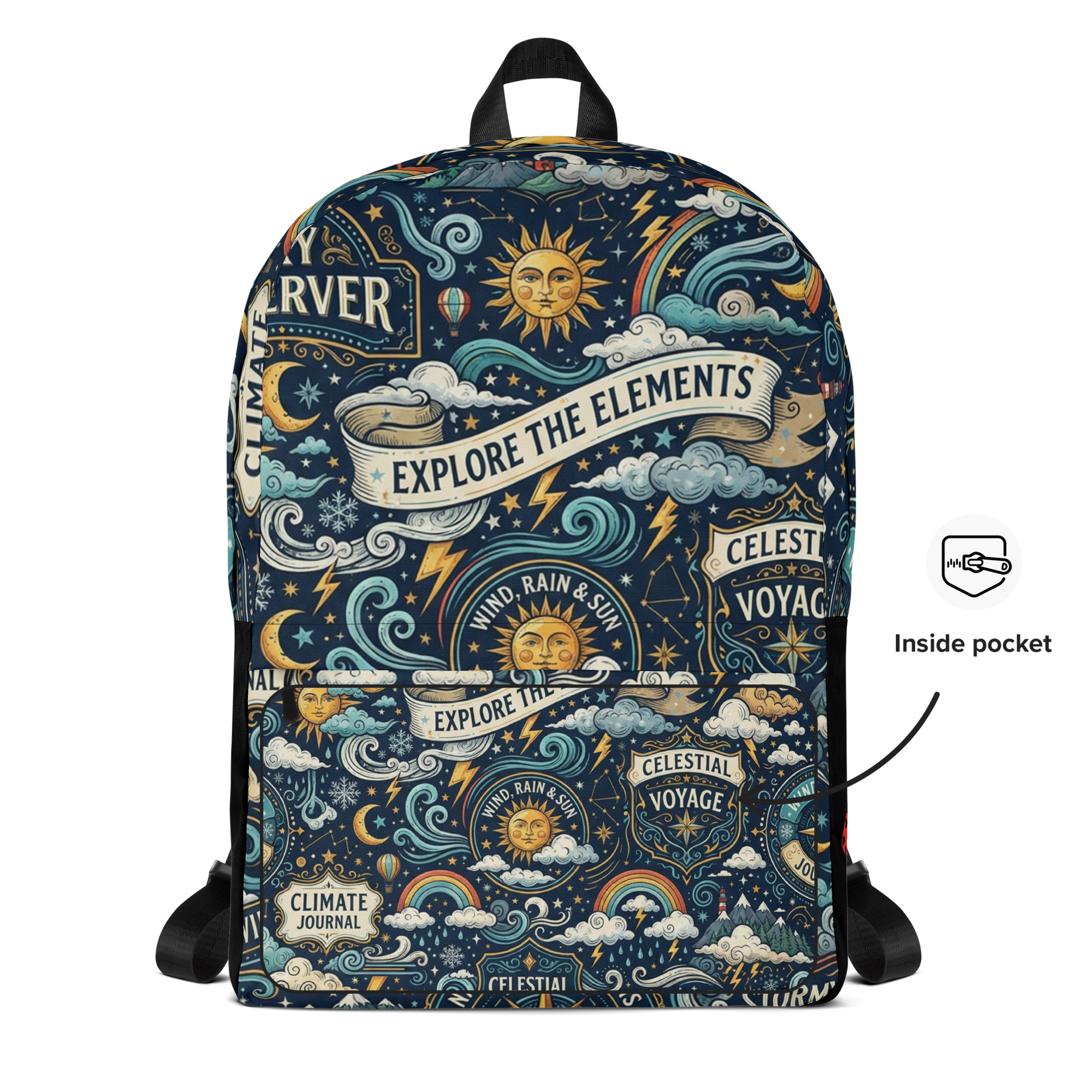 LuckeLadybug rucksack hiking backpack featuring a vibrant celestial design and durable fabric