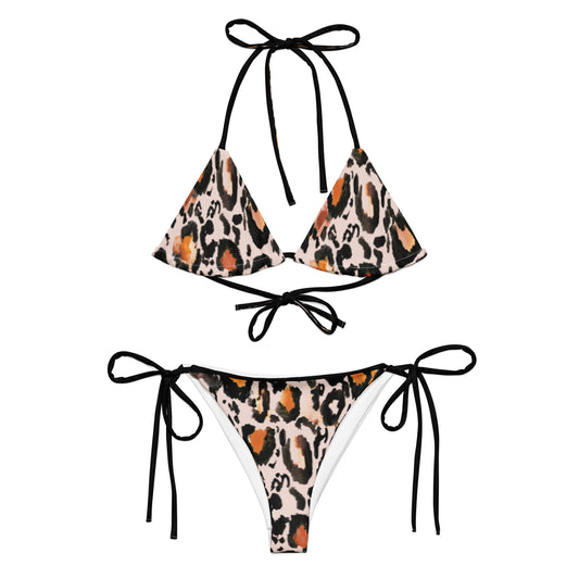 sexy animal print swimwear bikini with adjustable triangle top and tie-side bottoms