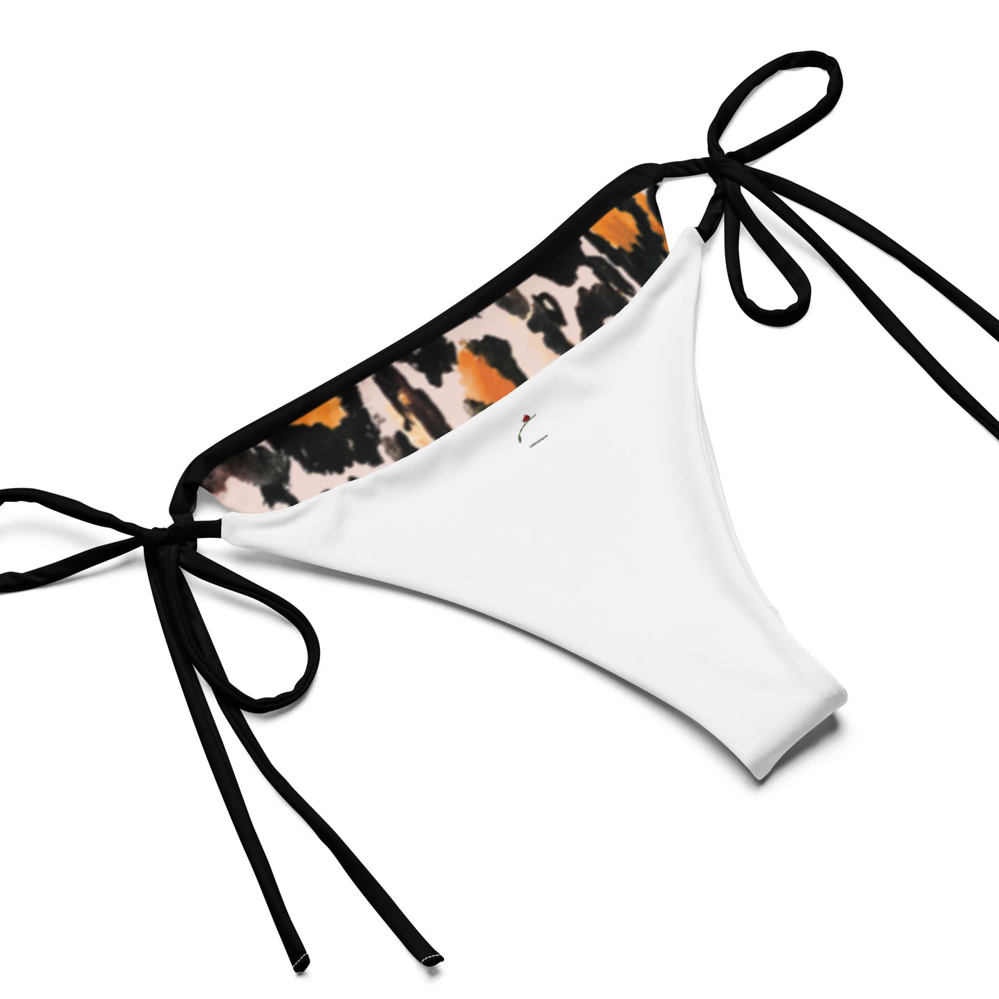bikini bottom with black ties and sexy animal print swimwear design on the inside