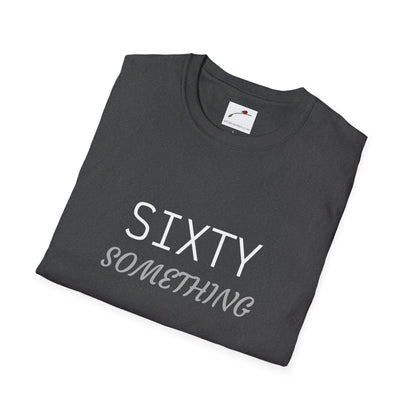 LuckeLadybug sixty something t shirt in black with white and gray text folded neatly