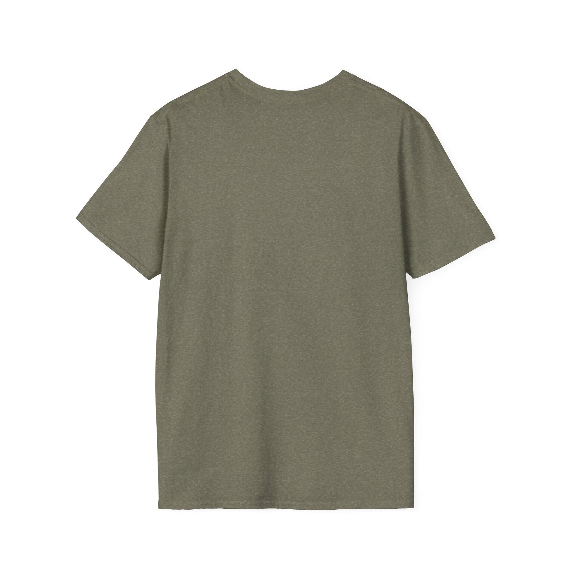 Olive green plain sixty something t shirt displayed from the back by LuckeLadybug