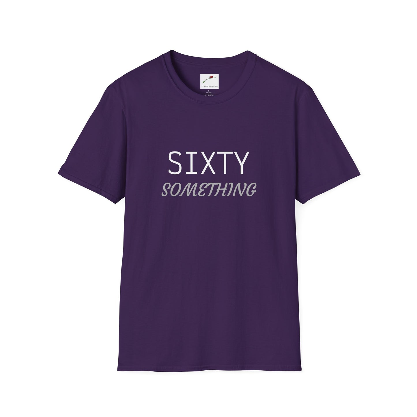 Purple sixty something t shirt with white and gray text by LuckeLadybug in classic fit