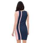 LuckeLadybug sleek bodycon dress in navy and pink color block design, sleeveless and fitted silhouette