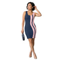 LuckeLadybug sleek bodycon dress featuring a navy color with pink side stripes for a stylish look