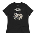 black T-shirt with sleepy sloth graphic tee design featuring a sleeping sloth and nap vibes only text