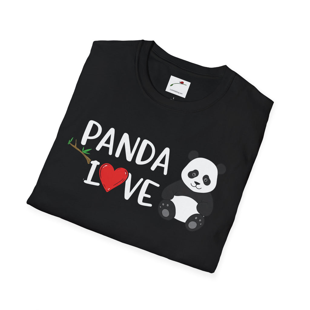 Black softstyle panda love shirt featuring cute panda and heart graphic by LuckeLadybug