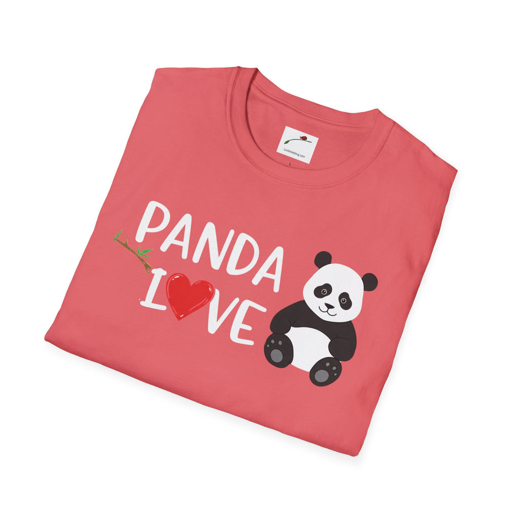 LuckeLadybug softstyle panda love shirt in pink with cute panda and heart design