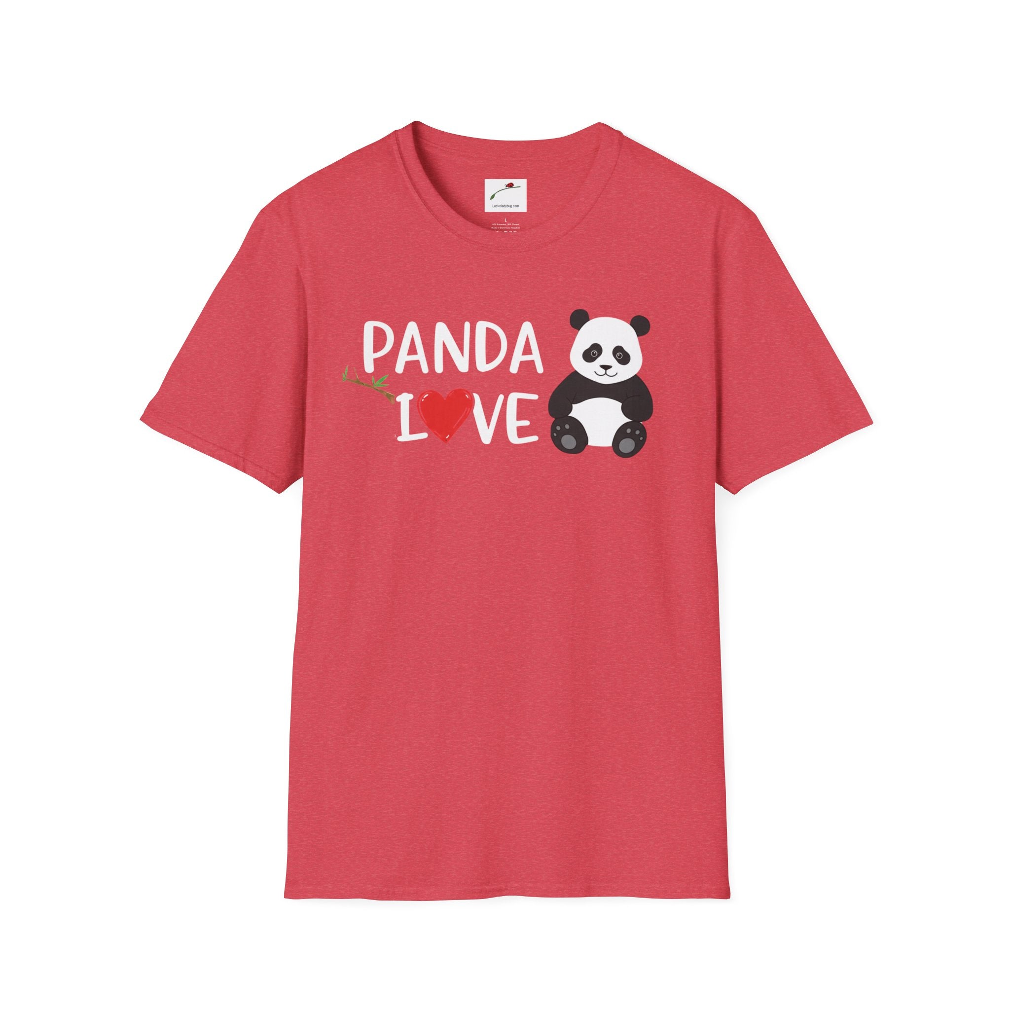 Red softstyle panda love shirt with cute panda graphic and love text by LuckeLadybug