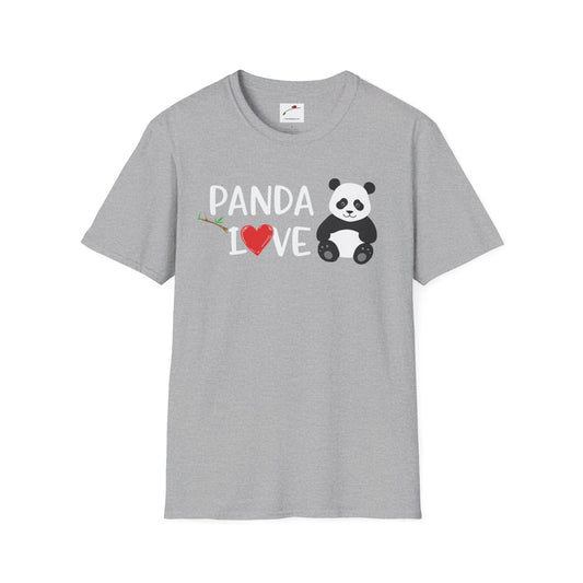 LuckeLadybug softstyle panda love shirt in gray with panda and heart graphic design