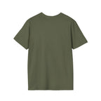 Olive green softstyle panda love shirt by LuckeLadybug shown from the back with short sleeves