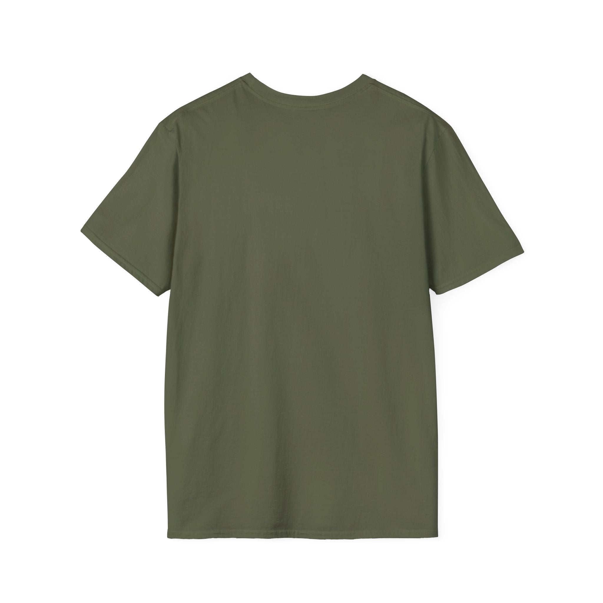 Olive green softstyle panda love shirt by LuckeLadybug shown from the back with short sleeves