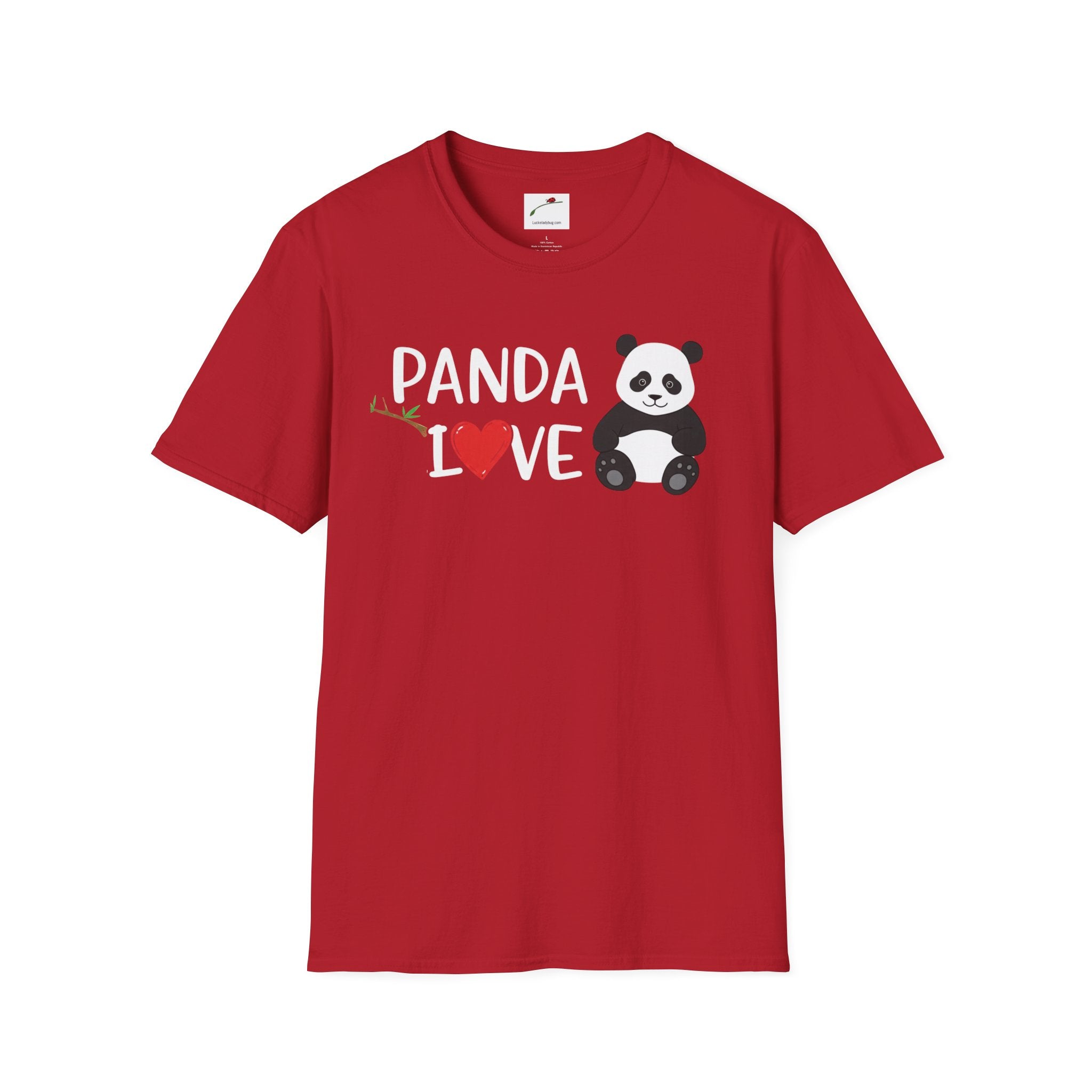 LuckeLadybug red softstyle panda love shirt with cute panda graphic and love text