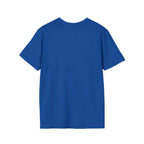 Back view of royal blue softstyle panda love shirt by LuckeLadybug with short sleeves and classic fit