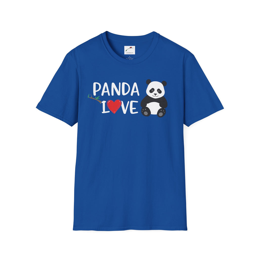 Blue softstyle panda love shirt with cute panda graphic and heart design by LuckeLadybug