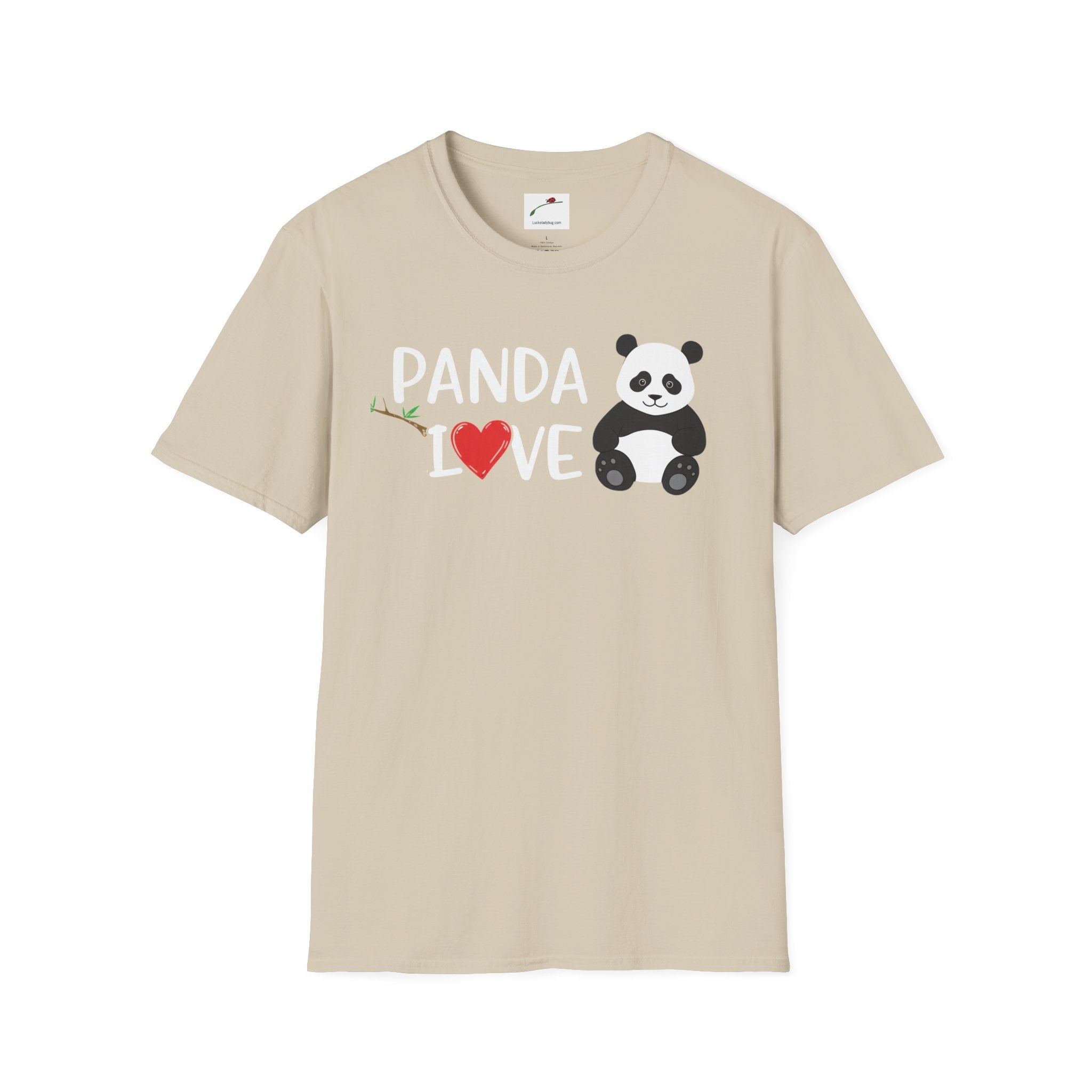 LuckeLadybug softstyle panda love shirt beige t-shirt with panda graphic and heart design