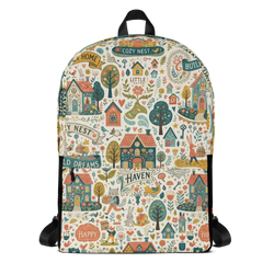 Colorful LuckeLadybug sprayground backpack featuring whimsical home designs and cheerful illustrations