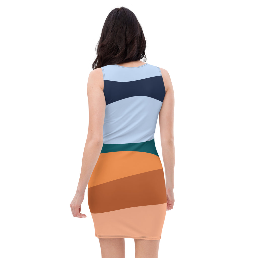 Luckeladybug sleeveless tank dress in color block design featuring a striped bodycon dress silhouette