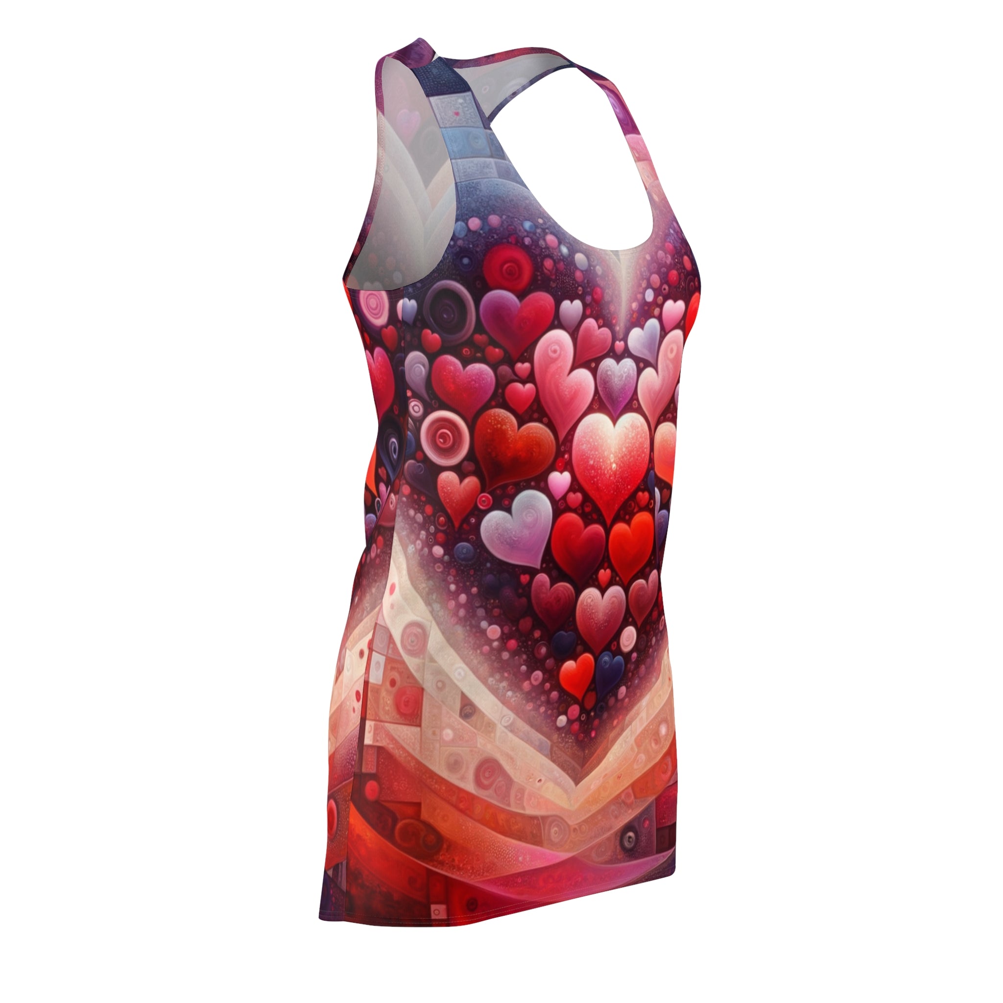 Luckeladybug stylish summer racerback dress with colorful heart pattern and vibrant red tones