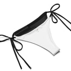 sustainable black string bikini bottom with adjustable side ties in black and white