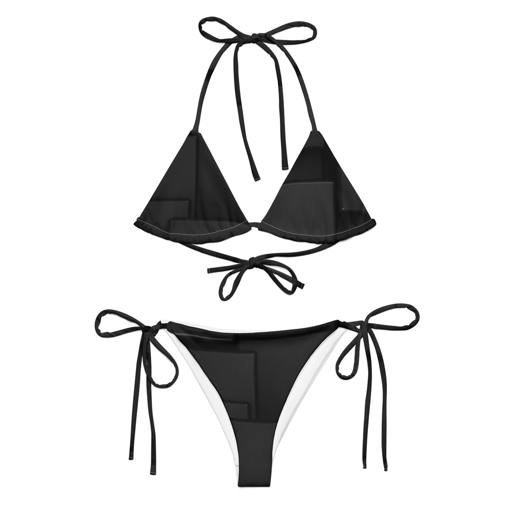 sustainable black string bikini with adjustable ties and triangle top and bottom set