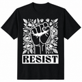LuckeLadybug LLC black t shirt floral with RESIST graphic and floral design