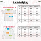 LuckeLadybug T-shirt floral size chart with measurements for short and long sleeve options