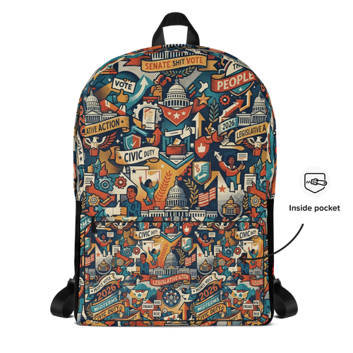 LuckeLadybug LLC colorful backpack featuring civic action designs, ideal as a travel bag for activists