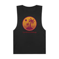 Black tank top with trendy palm tree graphic tank design and LuckeLadybug logo