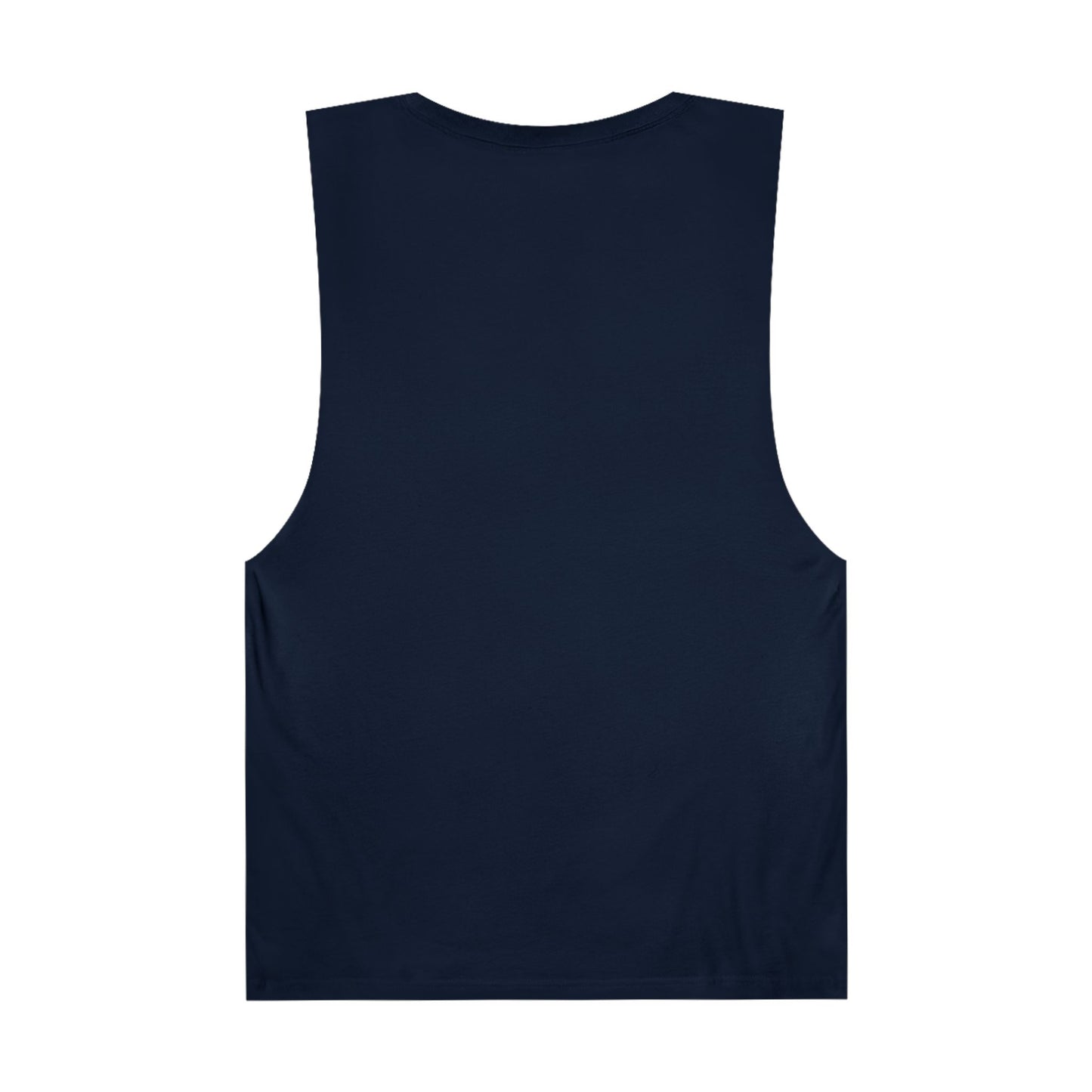 Back view of a navy blue trendy palm tree graphic tank by LuckeLadybug sleeveless casual top