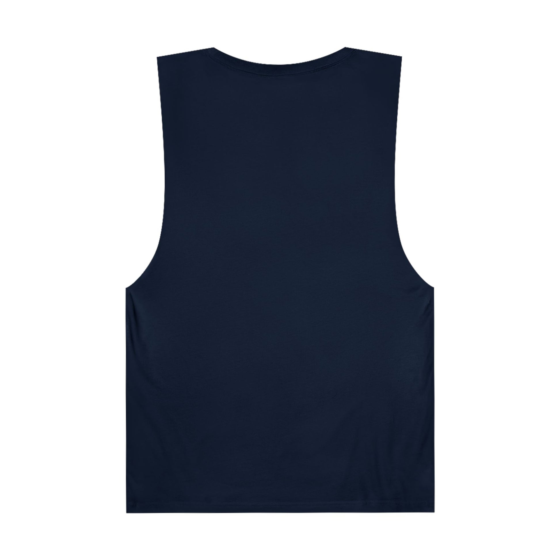 Back view of a navy blue trendy palm tree graphic tank by LuckeLadybug sleeveless casual top