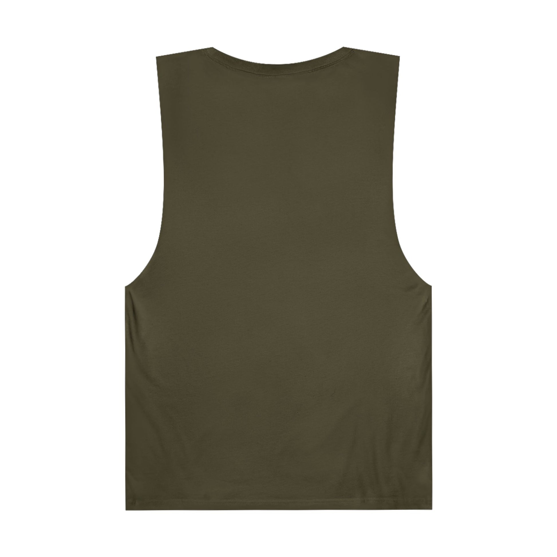 Back view of LuckeLadybug trendy palm tree graphic tank in olive green sleeveless design