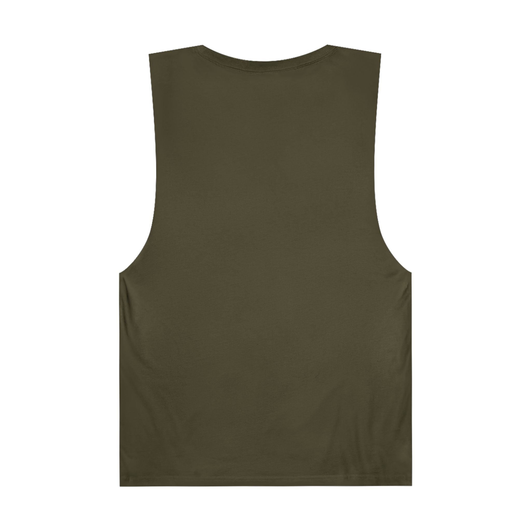 Back view of LuckeLadybug trendy palm tree graphic tank in olive green sleeveless design