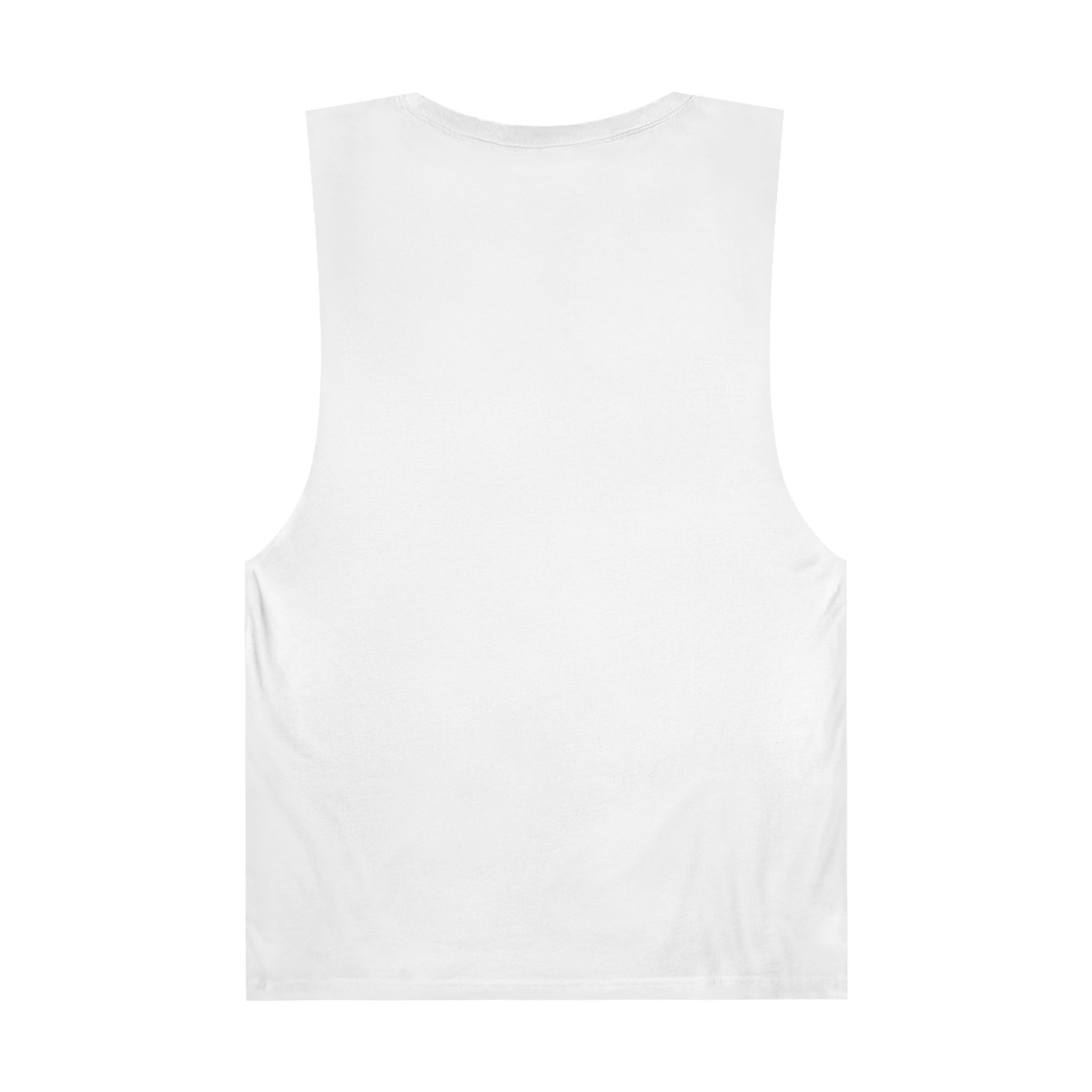 White sleeveless tank top from LuckeLadybug shown from back in trendy palm tree graphic tank style