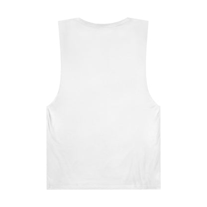 White sleeveless tank top from LuckeLadybug shown from back in trendy palm tree graphic tank style